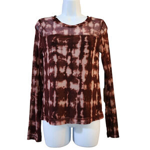 Peyton Jensen Womens Mesh Top Size S Red Long Sleeve Pullover Semi-Sheer